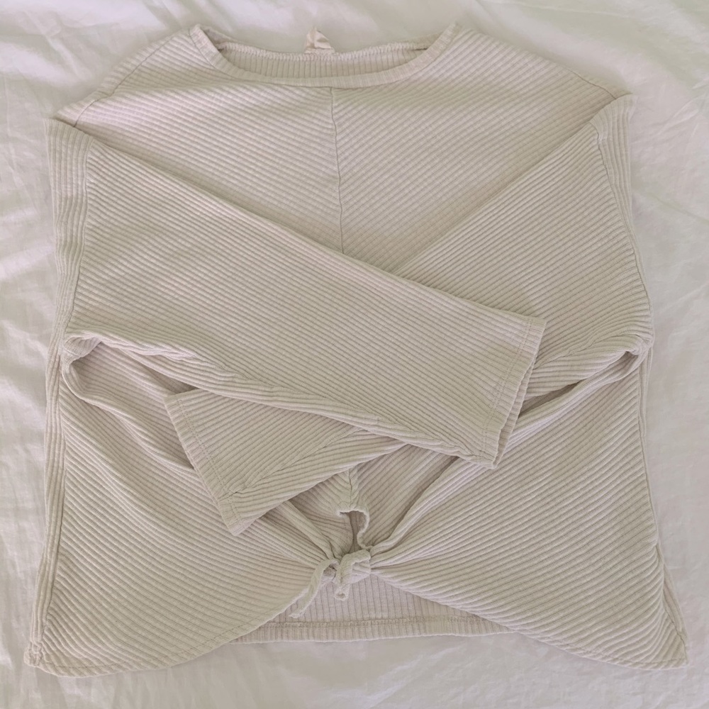 ZARA Girls 11-12 Long Sleeve Tie Front Creme Top